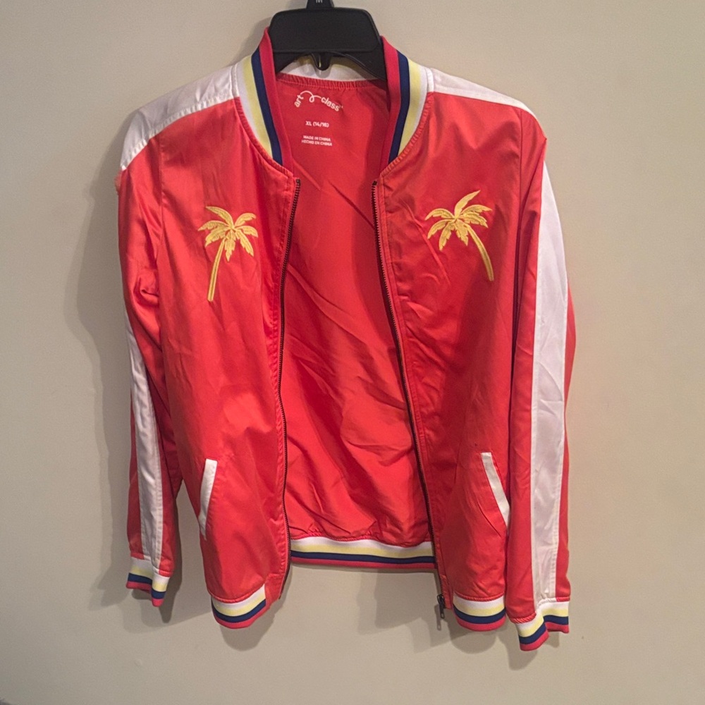 art class Red and White Palm Tree Bomber Jacket